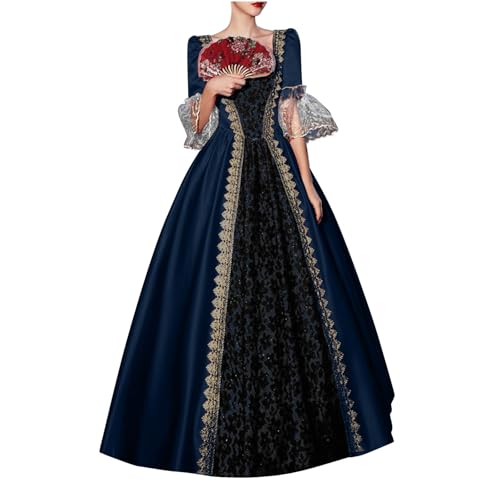 TYUNBD Mittelalter Kleidung Damen Kostüm Traditionelles Kleid Renaissance Gothic Maxikleid Corsagenkleid Halloween Kleid Fasching Partykleid Vintage Elegant Bequem Abendkleider Hoftracht von TYUNBD