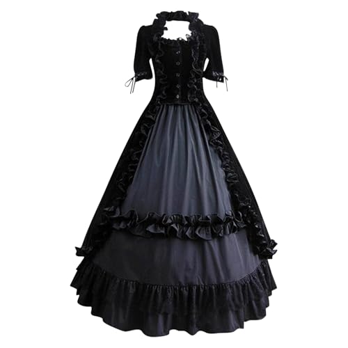 TYUNBD Mittelalter Kleidung Damen Renaissance Gothic Kleid Maxikleid Retro Kostüm Halloween Karneval Kostume Faschingskostüme Vintage Cocktailkleid Court Ballkleider Klassische Maxikleid von TYUNBD