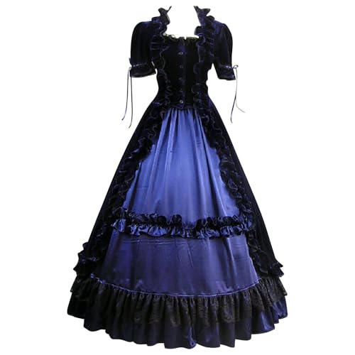 TYUNBD Mittelalter Kleidung Damen Renaissance Gothic Kleid Maxikleid Retro Kostüm Halloween Karneval Kostume Faschingskostüme Vintage Cocktailkleid Court Ballkleider Klassische Maxikleid von TYUNBD