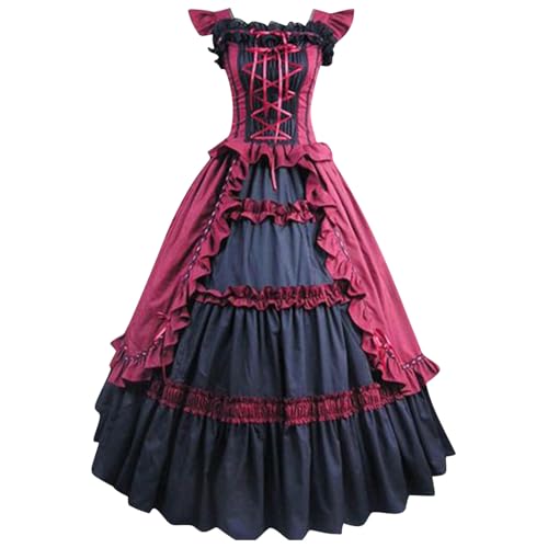 TYUNBD Renaissance Kleid Damen Mittelalter Kostüm Halloween Gothic Kleidung Elegant Fit Cocktailkleid Partykleid Vintage Lang Ärmellos Palastkleid Bequem Klassische Atmungsaktive Abendkleider von TYUNBD