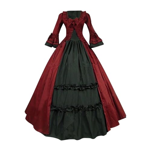 TYUNBD Renaissance Kleid Damen Vintage Mittelalter Lang Cosplay Bodenkleid Gothic Damenkleid Kleid Retro Kleidung Elegant Leicht Bequem Partykleid Weich Fit Cocktailkleid Halloween Kostüm von TYUNBD