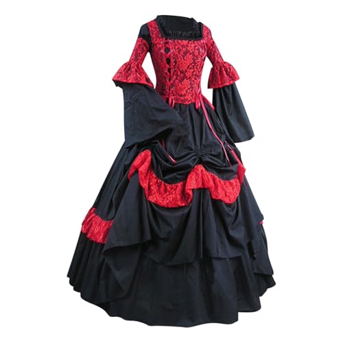 TYUNBD Renaissance Kleid Damen Vintage Mittelalter Lang Cosplay Bodenkleid Gothic Damenkleid Kleid Retro Kleidung Elegant Leicht Bequem Partykleid Weich Fit Cocktailkleid Halloween Kostüm von TYUNBD