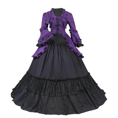 TYUNBD Renaissance Kleid Damen Vintage Mittelalter Lang Cosplay Bodenkleid Gothic Damenkleid Kleid Retro Kleidung Elegant Leicht Bequem Partykleid Weich Fit Cocktailkleid Halloween Kostüm von TYUNBD