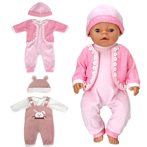 TYXHXTF 2 Pcs Puppenkleidung 45 cm für Baby Puppen, Puppe Zubehör mit Baby Langarm Bodys, Hut, Mantel von TYXHXTF