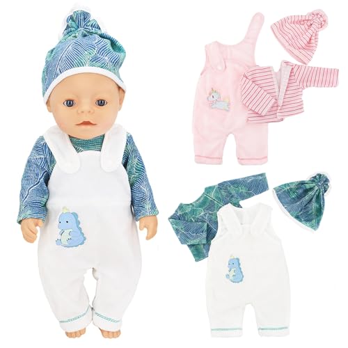 TYXHXTF 2 Pcs Puppenkleidung 45 cm für Baby Puppen, Puppe Zubehör mit Baby Langarm Bodys, Hut von TYXHXTF