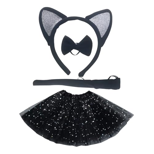 TYXHXTF 4 Pcs Katzen Kostüm Kinder mit Tutu Rock Fliege Katzenohren Haarreif Tierkostüm für Mädchen Karneval Halloween Fasching Party Geburtstag Cosplay Mottoparty von TYXHXTF