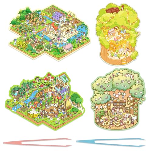 TYXHXTF 4 Sets 3D House Stickers, Weide Sticker 3D, 3D Sticker Scene, Haus Aufkleber Machen Sie Ihren Eigenen, Relief Stress für Erwachsene und Kinder von TYXHXTF