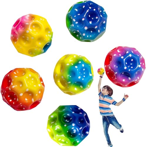 TZEKING 6 Stück Moon Ball,7cm Hohe Springender Gummiball,Hüpfende Bälle in 6 Farben,Leicht zu Greifen,Geschenke für Jungen und Mädchen,Geeignet für Erwachsene zum Stressabbau von TZEKING