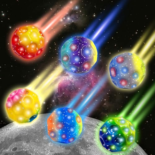 TZEKING 6 Stück LED Moon Ball,Hohe Springender Gummiball,Bunte Hüpfende Bälle,Super Stretch,Leicht zu Greifen,Geschenke für Jungen und Mädchen,Geeignet für Erwachsene zum Stressabbau von TZEKING