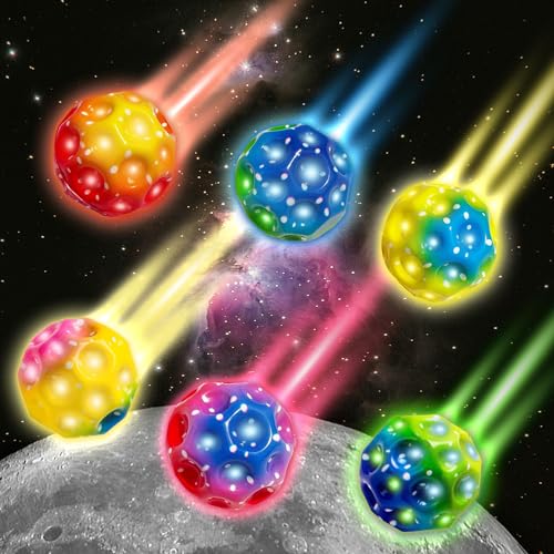 TZEKING 6 Stück LED Moon Ball,Hohe Springender Gummiball,Bunte Hüpfende Bälle,Super Stretch,Leicht zu Greifen,Geschenke für Jungen und Mädchen,Geeignet für Erwachsene zum Stressabbau von TZEKING