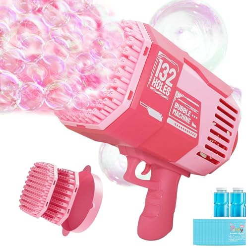 TZEKING Seifenblasenpistole,132+73 Löcher Seifenblasenmaschine für Kinder,Seifenblasenmacher mit Licht,Bubble Machine Automatische,Gatling Bubble Machine,Bubble Gun,Seifenblasenmaschine Gun Kinder von TZEKING