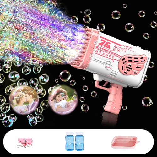 TZEKING Seifenblasenpistole,76 Löcher Seifenblasenmaschine für Kinder,Seifenblasenmacher,Bubble Machine Automatische,Gatling Bubble Machine,Bubble Gun,Seifenblasenmaschine Gun Kinder von TZEKING