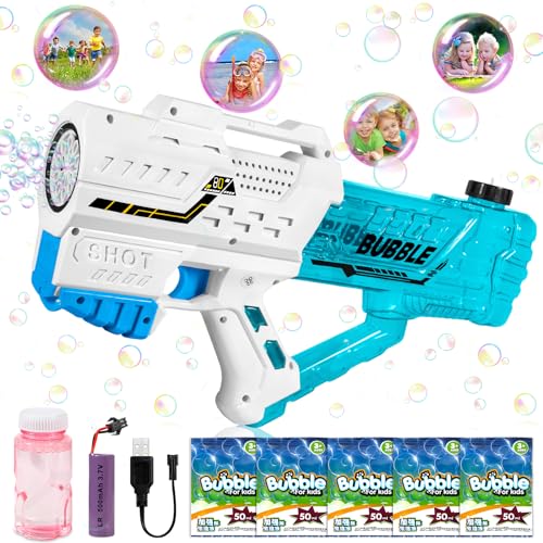 Elektrische Seifenblasenmaschine, Seifenblasenmaschine Gun Kinder 6000+ Blasen/Minute mit Seifenblasenlösung, Blasenspielzeug Geschenk für Kinder, Erwachsene, Hochzeiten im Freien (Blau) von TZPAUG