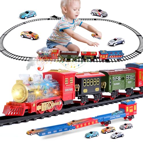 Elektrischer Zug Set für Kinder, Eisenbahn Kinder Elektrisch, Weihnachtszug Elektrisch, Dampfzug Spielzeug mit Sounds und Lights, Mobiler Drucker A4 für Unterwegs von TZPAUG