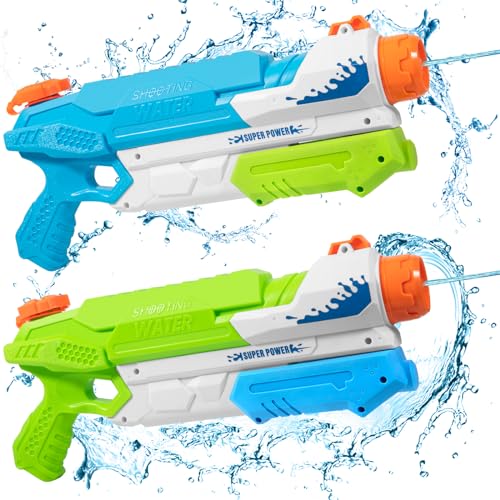 Wasserpistolen für Kinder, 2 Stücke Wasserpistole 800ml Mit Großer Reichweite Wasserspritzpistole 8-10 Meter Water Gun Garten Erwachsene Strandpool für Kinder und Erwachsene von TZPAUG