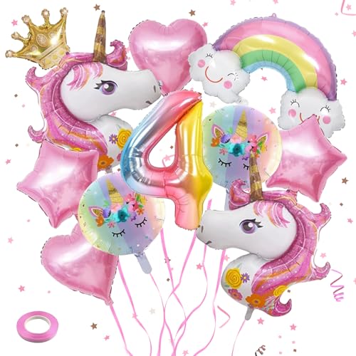 TZQFROCE Einhorn Luftballons Geburtstagsdeko 4 Jahre Einhorn Ballons Geburtstag Einhorn Geburtstagsdeko Mädchen Einhorn Luftballons Mädchen für Mädchen Geburtstags Festival Party Dekoration von TZQFROCE