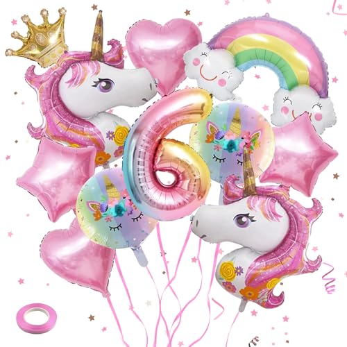 TZQFROCE Einhorn Geburtstagsdeko Mädchen 6 Jahre Einhorn Luftballons Geburtstagsdeko Einhorn Deko Kindergeburtstag Einhorn Ballons Geburtstag für Kinder Geburtstag Babyparty von TZQFROCE