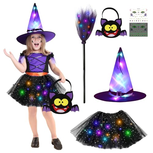 Halloween Hexenkostüm kinder Halloween Kostüm Kinder Leuchtende Hexenkostüm Mädchen mit Hexenhut,LED Tutu Tüllrock für Halloween Fasching Karneval Cosplay Party Kostüme Halloween Hexenkostüm kinder Halloween Kostüm Kinder Leuchtende Hexenkostüm Mädchen mit Hexenhut,LED Tutu Tüllrock für Halloween Fasching Karneval Cosplay Party Kostüme von TZQFROCE