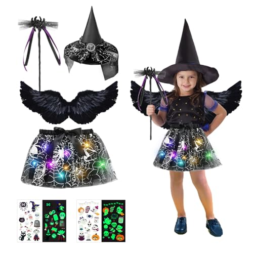 Hexenkostüm Kinder Mädchen Halloween Kostüm Kinder Hexenkostüm Mädchen mit Lichter Mädche-n Fledermaus Kostüm mit Hexenhut,Schwarz Engelsflügel für Halloween Fasching Karneval Cosplay Party Kostüme Hexenkostüm Kinder Mädchen Halloween Kostüm Kinder Hexenkostüm Mädchen mit Lichter Mädche-n Fledermaus Kostüm mit Hexenhut,Schwarz Engelsflügel für Halloween Fasching Karneval Cosplay Party Kostüme von TZQFROCE