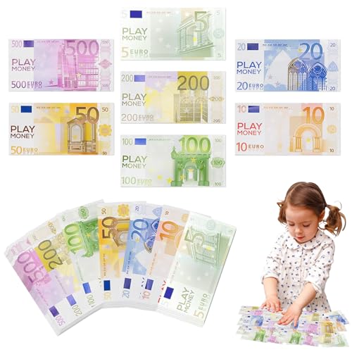 TZQFROCE 175 Blätter Spielgeld für Kinder Prop Money Copy Money Spielgeld Scheine Kinder Kaufladen Rechengeld für Lern und Spielzwecke (Je 25 Stück 5, 10, 20, 50, 100, 200 und 500 Euro) von TZQFROCE