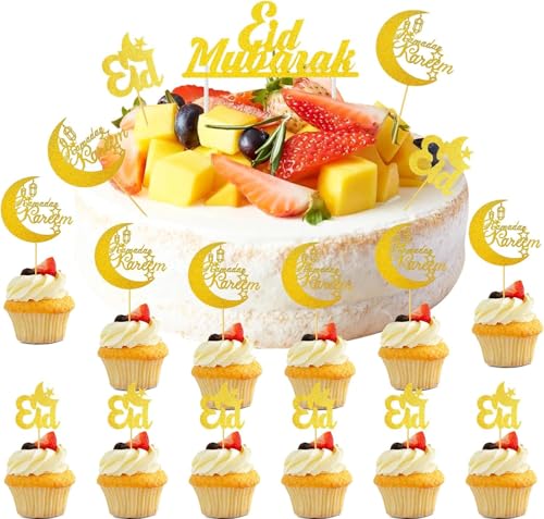 Eid Mubarak Tortendeko 23 Stück Mubarak Topper Mubarak Ramadan Tortendeko Ramadan Cake Topper Eid Mubarak Cupcake Toppers für Muslim Islamisches Festival Party Supplies von TZQFROCE