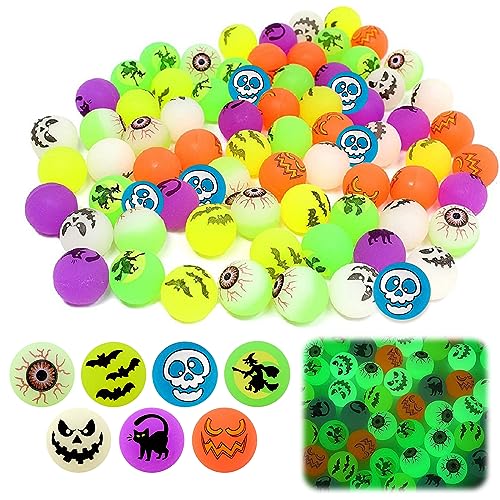 TZQFROCE 24 Stück Halloween Luminous Flummi Leuchtend Flummies Für Halloween Flummis Kindergeburtstag Gummibälle Bouncing Ball für Kinder Geeignet Geburtstag Partys Halloween von TZQFROCE