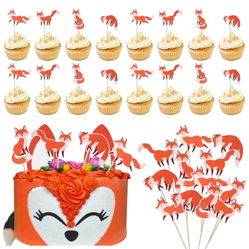 TZQFROCE Fuchs Cupcake Toppers 36 Stück Füchse Tortendeko Geburtstag Foxes Cupcake Toppers Fuchs Muffin Deko Füchse Tortendeko Foxes Geburtstag Cupcake Kuchendeko Geburtstag für Kinder von TZQFROCE