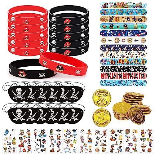 TZQFROCE 70 Stück Piraten Zubehör Set Piraten Silikonarmbänder Goldmünze Piraten Deko Set Piraten Kindergeburtstag Set für Jungen Mädchen Piraten Party Mitgebsel von TZQFROCE