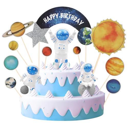 TZQFROCE Astronauten Tortendeko 13 Stück Geburtstag Weltraum Kuchen Deko Weltraum Kindergeburtstag Kuchendekoration Raum Raketen Sterne für Astronauten Geburtstag Kinder Party von TZQFROCE