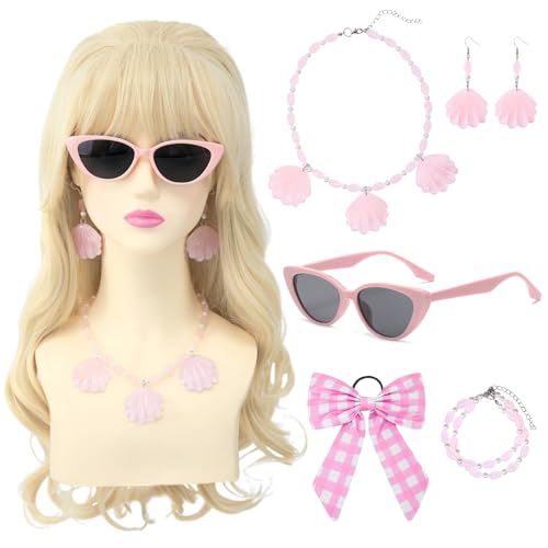 TZQFROCE Perücke Prinzessin Damen Blond Lange Gewellte Perücke Barbie Perücke Damen Blonde Perücke Prinzessin Kostüm Cosplay Perücken für Karneval Frauen Cosplay Party von TZQFROCE