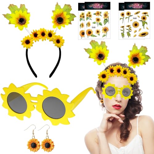 TZQFROCE Damen Sonnenblumen Set Sonnenblume Haarschmuck Sonnenblumen Headband Sonnenblumen Blütenköpfe für Fasching Karneval Sonnenblume Kostüm von TZQFROCE