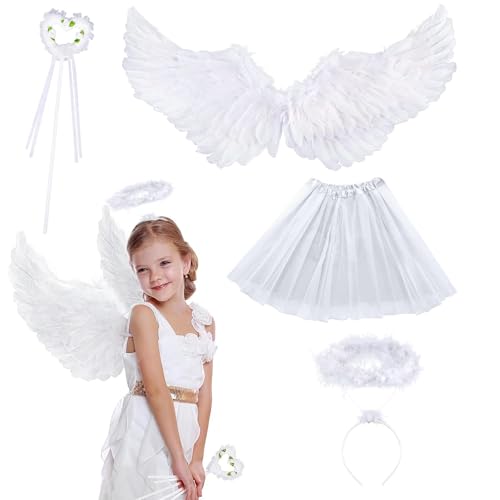 TZQFROCE Engel Kostüm Kinder Weiße Engel Flügel Kostüm mit Heiligenschein und Zauberstab Engelsflügel Deko Kostüm 60CM Engelsflugel Kostum für Halloween Fasching Karneval Cosplay Party Kostüme TZQFROCE Engel Kostüm Kinder Weiße Engel Flügel Kostüm mit Heiligenschein und Zauberstab Engelsflügel Deko Kostüm 60CM Engelsflugel Kostum für Halloween Fasching Karneval Cosplay Party Kostüme von TZQFROCE