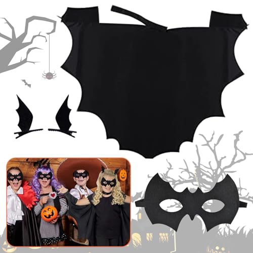 TZQFROCE Fledermaus Kostüm Kinder Fledermauskostüm Vampir Kostüm Fledermaus Set Flügel Umhang + Fledermaus maske + Fledermausflügel Haarspangen für Kinder Halloween Cosplay Party - 110 von TZQFROCE