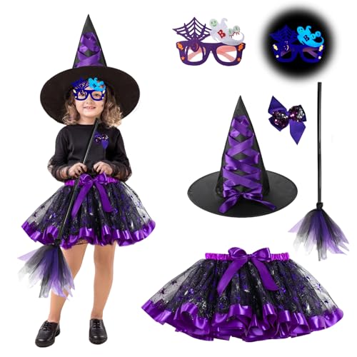 TZQFROCE Halloween Hexenkostüm Mädchen Halloween Kostüm Kinder mit Hexenrock,Hexenhut Kinder, Hexenbesen und Schmetterlings-Haarspange für Halloween Cosplay Party Karneval Fasching Maskerade TZQFROCE Halloween Hexenkostüm Mädchen Halloween Kostüm Kinder mit Hexenrock,Hexenhut Kinder, Hexenbesen und Schmetterlings-Haarspange für Halloween Cosplay Party Karneval Fasching Maskerade von TZQFROCE