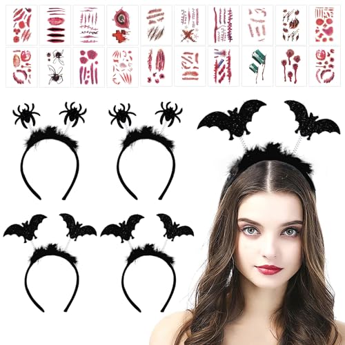 TZQFROCE Fledermaus Haarreif Haarband 4 Stück Halloween Haarreif Halsband Fledermaus Ohren Haarreifen Halloween Kopfschmuck Damen für Halloween Karneval Fasching von TZQFROCE