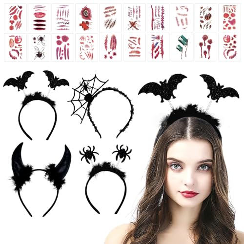 TZQFROCE Fledermaus Haarreif Haarband 4 Stück Halloween Fledermaus Spinne Haarreif Halloween Kopfschmuck Damen Halloween Fledermaus Stirnbänder für Halloween Karneval Fasching von TZQFROCE