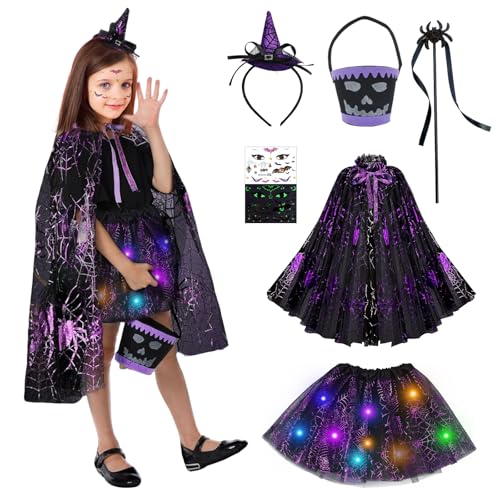 TZQFROCE Hexe Kostüm für Mädchen Halloween Kostüm Kinder Spinne Halloween Hexenkostüm mit Cape, Hexenrock, Haarreif und Zauberstab für Mädchen Halloween Karneval Cosplay Partykleid Fasching TZQFROCE Hexe Kostüm für Mädchen Halloween Kostüm Kinder Spinne Halloween Hexenkostüm mit Cape, Hexenrock, Haarreif und Zauberstab für Mädchen Halloween Karneval Cosplay Partykleid Fasching von TZQFROCE