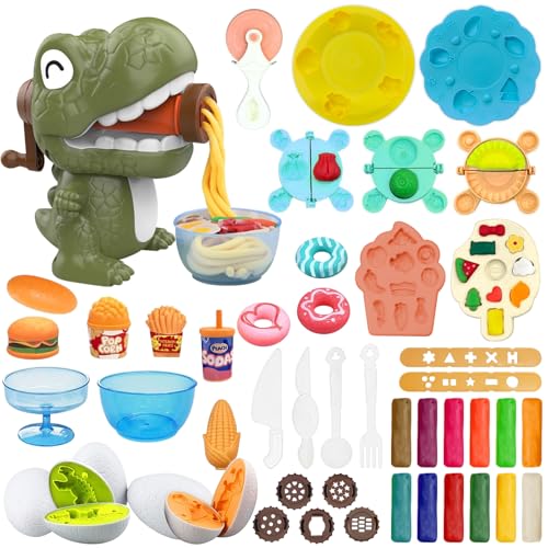 TZQFROCE Knete Dough Set für Kinder 47 Stück knete Dino Set DIY Knetwerkzeug Dinosaurier Kinder Dinosaurier Spielzeug Knete Zubehör für Jungen und Mädchen ab 2 3 4 5 Jahre von TZQFROCE