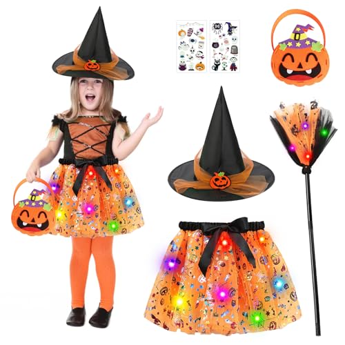 TZQFROCE Mädchen Hexen Kostüm Hexenkostüm Kinder Halloween Kostüm Kinder Hexenkostüm Mädchen mit Lichter Kin-der Zauberer verkleiden Cosplay Set für Kin-der Halloween Karneval Vorgeben Spielen TZQFROCE Mädchen Hexen Kostüm Hexenkostüm Kinder Halloween Kostüm Kinder Hexenkostüm Mädchen mit Lichter Kin-der Zauberer verkleiden Cosplay Set für Kin-der Halloween Karneval Vorgeben Spielen von TZQFROCE