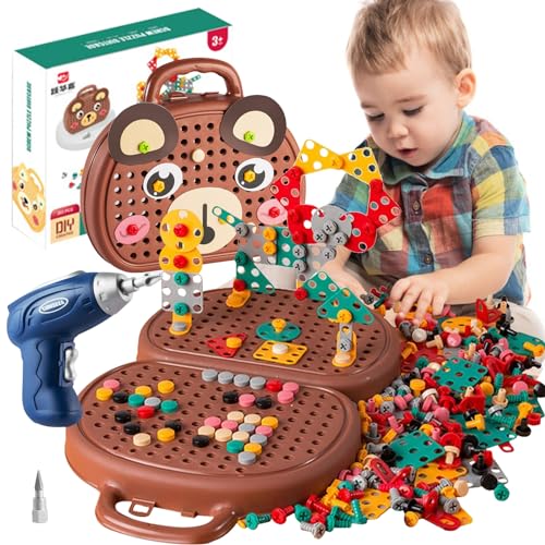 TZQFROCE Mosaik Steckspiel Spielzeug ab 3 4 5 Jahre Montessori Spielzeugkiste 3D Puzzle Werkzeugkoffer Kinder Spielzeug Geschenke ab 3 4 5 Jahre Kinder für Jungen Mädchen (205 Stücke) von TZQFROCE