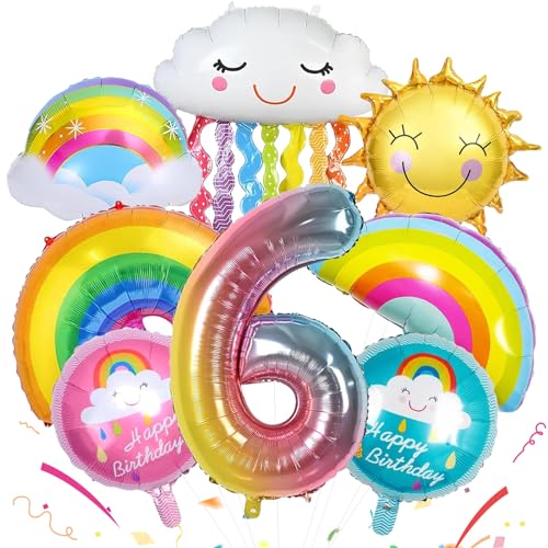 TZQFROCE Regenbogen Geburtstagsdeko 6 Jahre 8 Stück Regenbogen Luftballons Luftballons Geburtstagsdeko Mädchen Regenbogen Geburtstagsdeko für Geburtstags Festival Party Dekoration von TZQFROCE