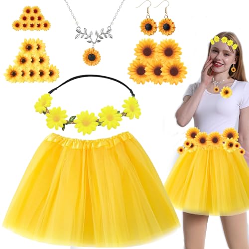 TZQFROCE Sonnenblumen Accessoires Set Damen Sonnenblumen Set Sonnenblumen Headband Sonnenblumen Blütenköpfe für Karneval Mottoparty Cosplay Damen von TZQFROCE