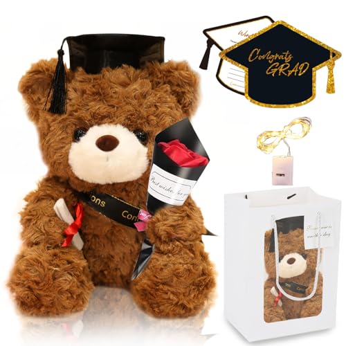 TZQFROCE Teddybär Plüschtier Set Bachelor Geschenk Graduation Gift Examensbär Abschluss Geschenk Prüfung Geschenk für Mädchen Jungen Abschluss Gratulation Schule Geschenk (Brown Set) von TZQFROCE