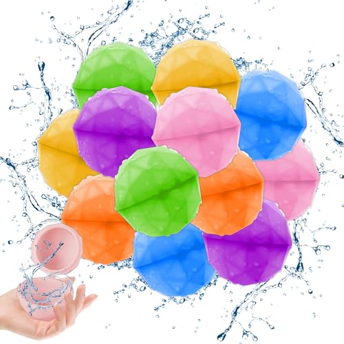 TZQFROCE Wasserbomben Wiederverwendbar 12 Stück Wasserball Wasserbomben Selbstschließend Strandspielzeug Wasserspielzeug Kinder Pool Spielzeug Kinder Bubble Ball für Outdoor Wasserpark von TZQFROCE