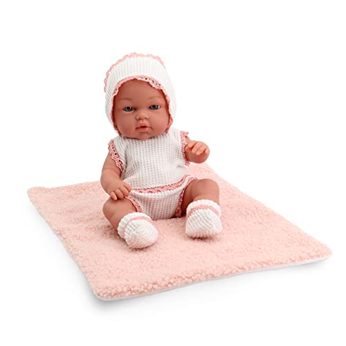 Tachan - Babypuppe, 30 cm, mit weißem und rosafarbenem Strickstück, mit Lammdecke, realistischer Baby-Physik, bewegliche Gliedmaßen (CPA Toy Group Trading S.L. 788T00623) von Tachan