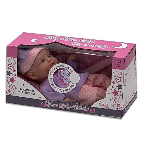 cpa toy group trading s.l. Tachan 772T00407 Puppe mit lila Kleidung, weicher Körper 30 cm und Sounds von Tachan