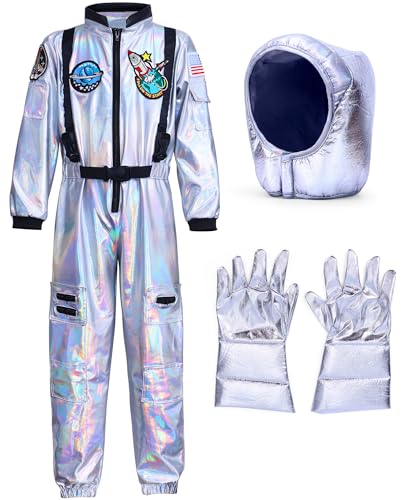 Astronaut Kostüm Kinder mit Astronaut Helm Handschuhe Space Kostüm Astronaut Rollenspiel Halloween Karneval Fasching Kostüm für Jungen Mädchen 3 4 5 6 7 8 9 9 10 11 12 Jahren von Tacobear