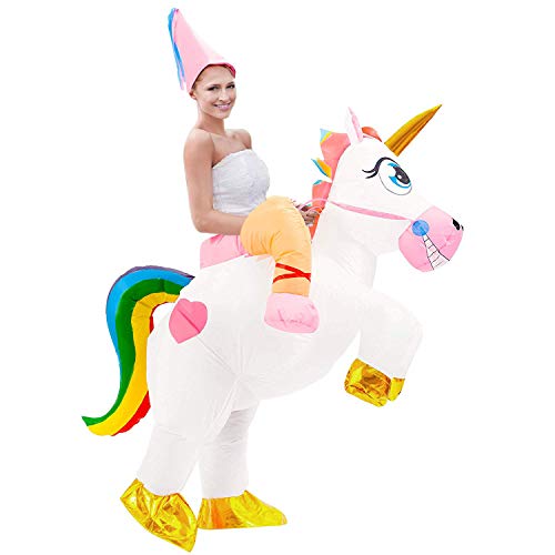 Tacobear Aufblasbare Einhorn Kostüm für Erwachsene Fasching Karneval Halloween Kostüm Trag Mich Kostüm Aufblasbare Reiter Kostüm für Damen Herren mit Hut von Tacobear