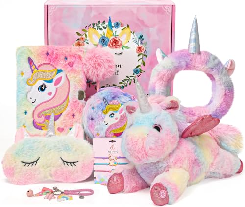 Einhorn Geschenke für Mädchen 3 4 5 6 7 8 Jahren Leuchtende Einhorn Kuscheltier Tagebuch mit Schloss Augenmaske Haarreif Tragetasche Einhorn Spielzeug Geburtstag Geschenk Mädchen Kinder 3-8 Jahre von Tacobear