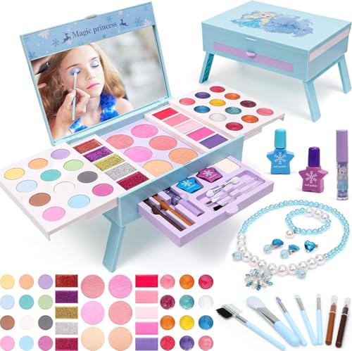 Frozen Kinderschminke Set Mädchen Spielzeug Schminkkoffer, 60Pcs Waschbar Schminke & Dresser & Nagelpolitur & Schmuck Frozen Spielzeug Weihnachts Geburtstags Geschenk für Mädchen Kinder 6 7 8-12 von Tacobear